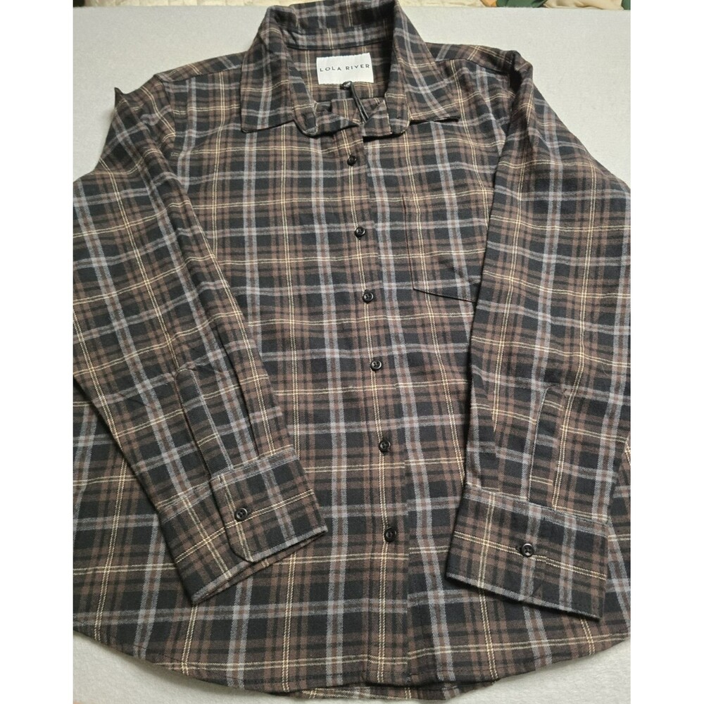 Lola River NYC Preston Walnut Plaid Flannel Shirt XL Oversized NWT Boutique